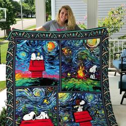 Snoopy Starry Night Style Quilt Blanket - Best Gifts For Fans, Birthday and Home Decor