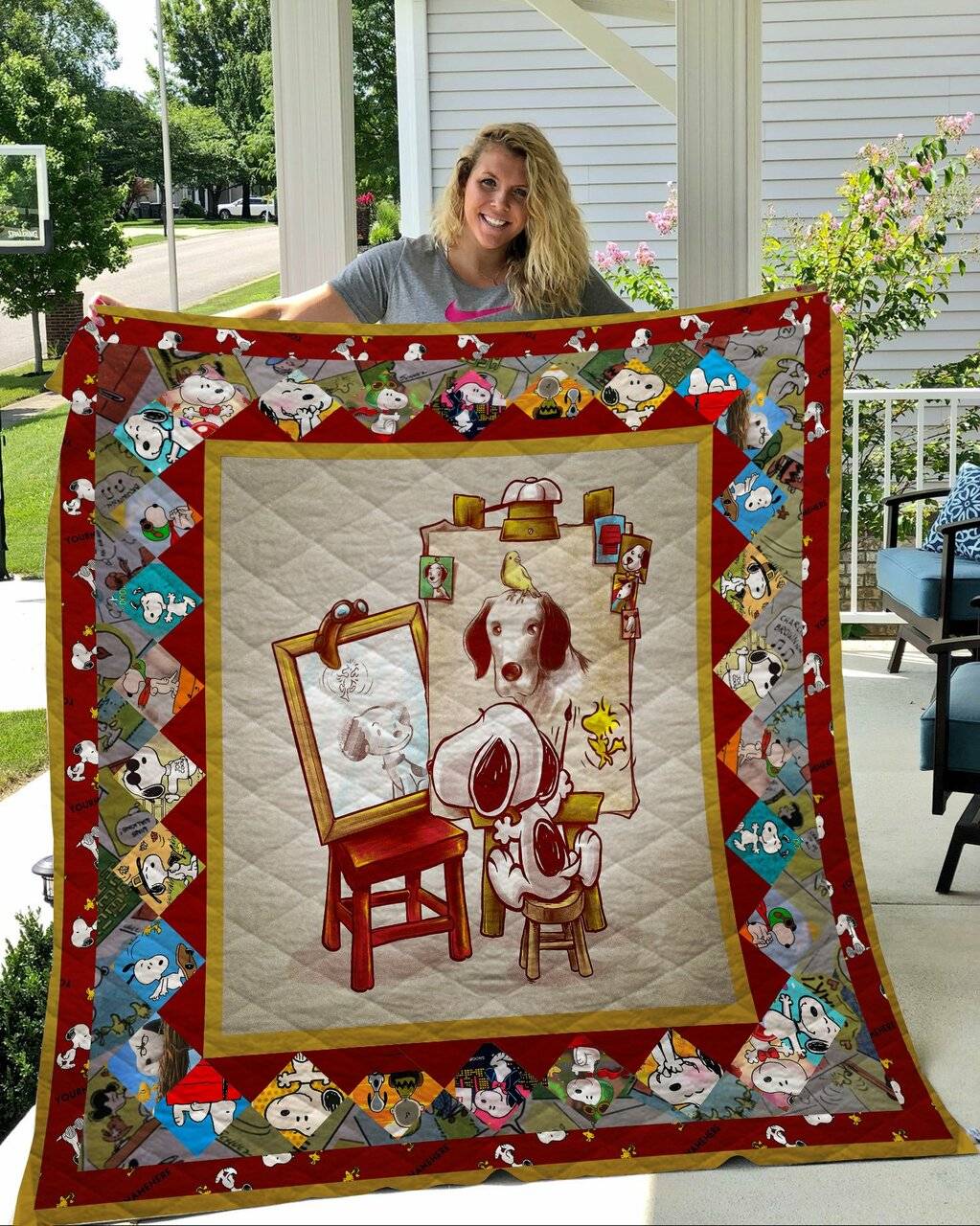 Snoopy Triple Self Portrait Quilt Blanket Quilt and Home Decor