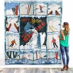 Snow Skiing Christmas Birthday Ski Gifts For Skiers Men Women Dad Mom Kids Girls Wife Husband Premium Quilt and Home Decor