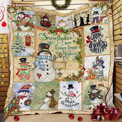 Snowman Snowflakes Are Kisses From Heaven Quilt Blanket Great Customized Blanket Gifts For Birthday Christmas Thanksgiving and Home Decor