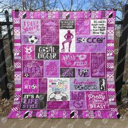 Soccer Is My Life Pink Quilt Blanket Aq55  Quilt and Home Decor