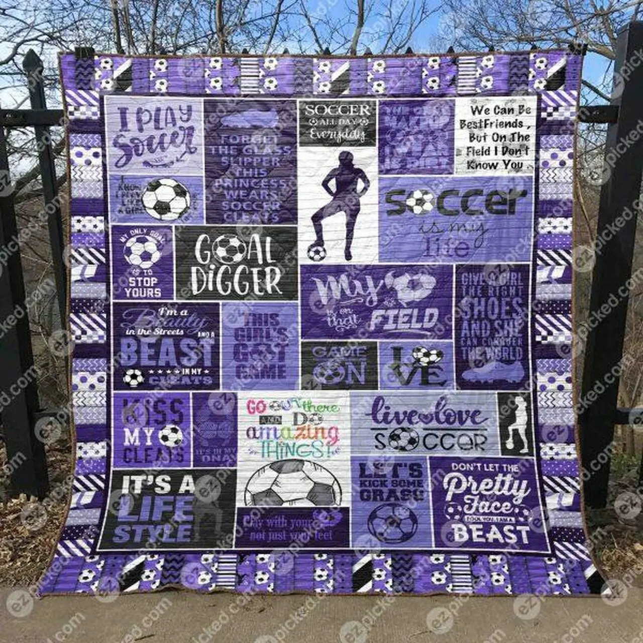 Soccer Is My Life Purple Quilt Blanket Aq55 Quilt and Home Decor