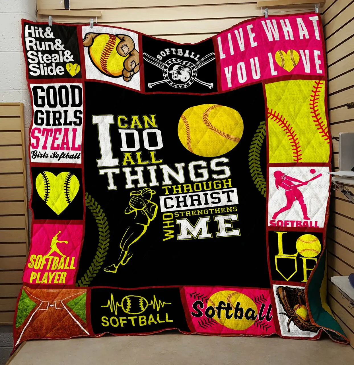 Softball I Can Do All Things Quilt and Home Decor