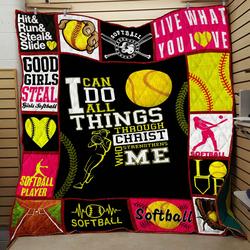 Softball I Can Do All Things Quilt and Home Decor