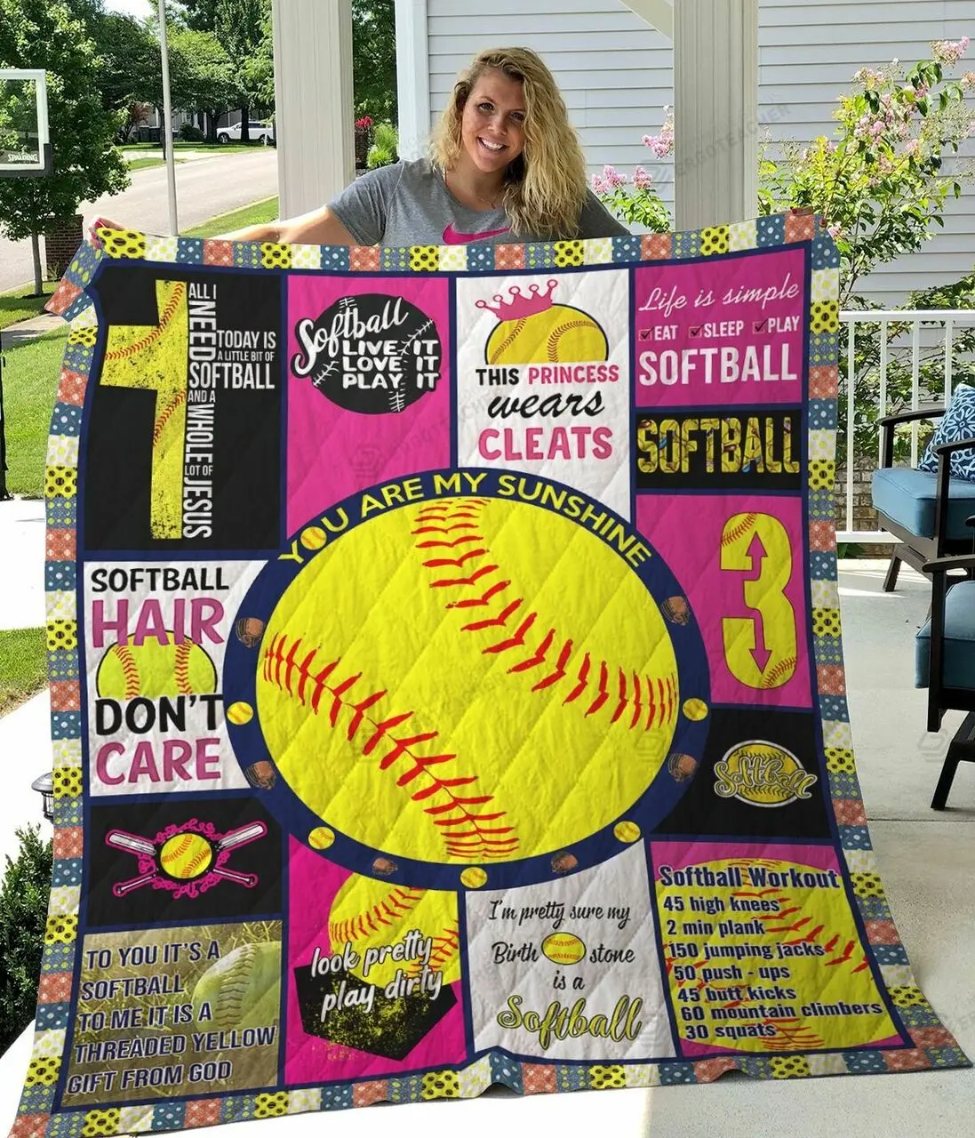 Softball It Is A Threaded Yellow Gift From God Quilt Blanket Great Customized Gifts For Birthday Christmas Thanksgiving Perfect Gifts For Softball Lover and Home Decor