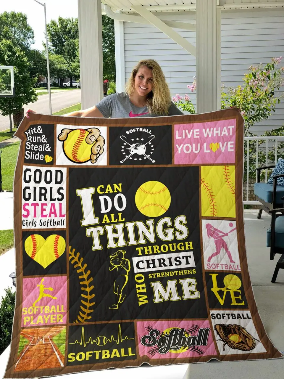 Softball Live What You Love Quilt Blanket Great Customized Gifts For Birthday Christmas Thanksgiving Perfect Gifts For Softball Lover and Home Decor