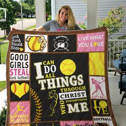 Softball Live What You Love Quilt Blanket Great Customized Gifts For Birthday Christmas Thanksgiving Perfect Gifts For Softball Lover and Home Decor