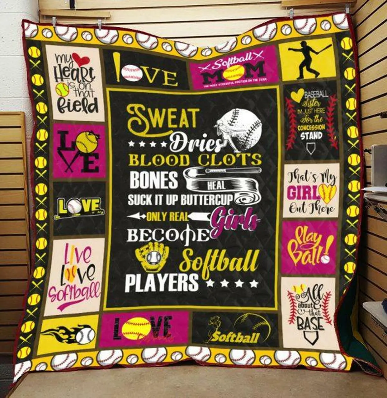 Softball Quilt Blanket Ver 14 Quilt and Home Decor