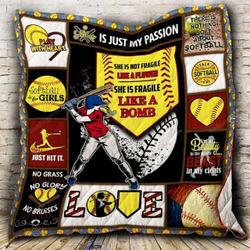 Softball She Is Fragile Like A Bomb Quilt Blanket Great Customized Gifts For Birthday Christmas Thanksgiving Perfect Gifts For Softball Lover and Home Decor