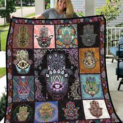 Spiritual Eyes Hand Hamsa Hippie Style Quilt Blanket Great Customized Blanket Gifts For Birthday Christmas Thanksgiving and Home Decor