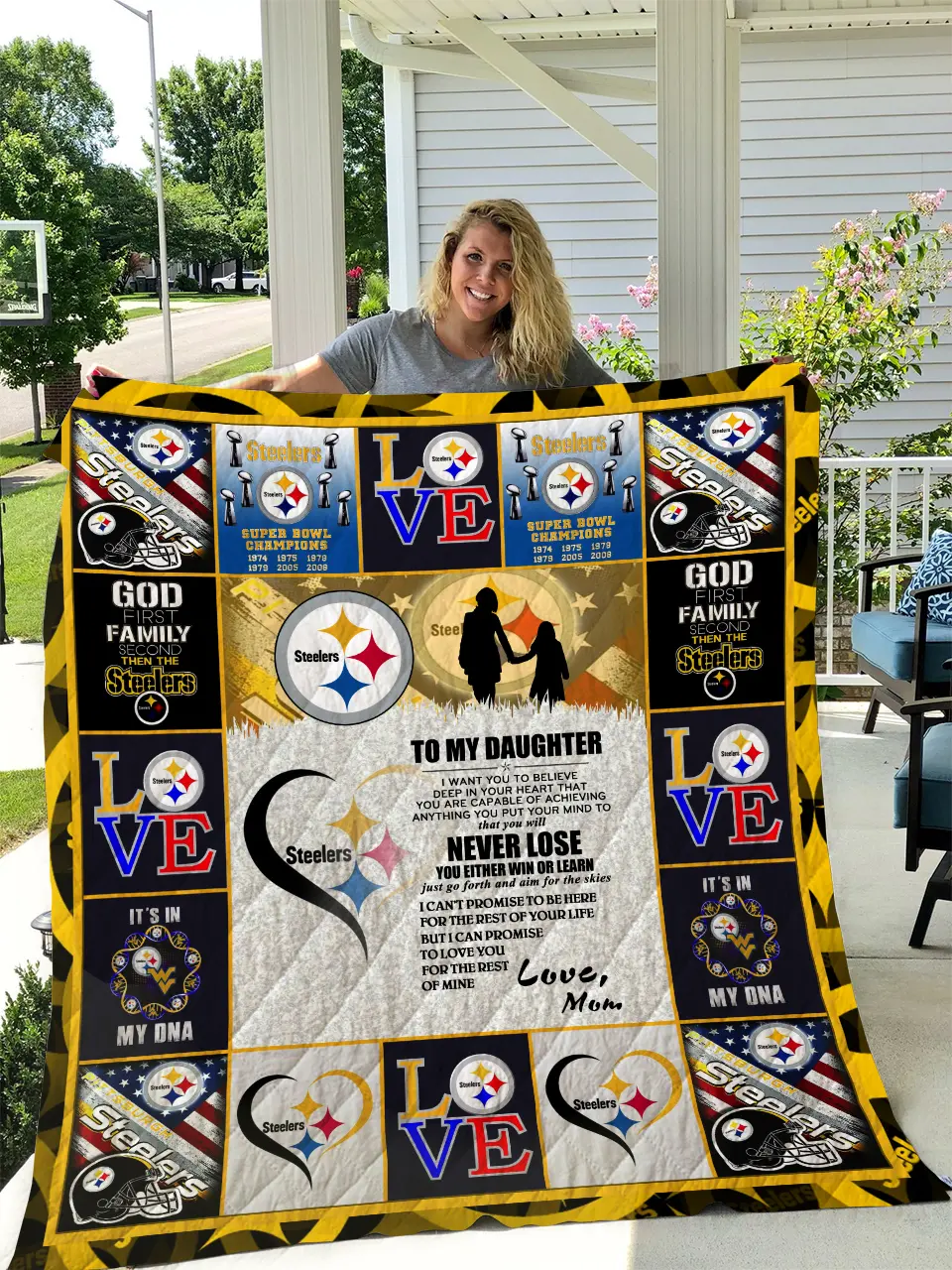 Steelers - To My Daughter - Love Mom Quilt and Home Decor