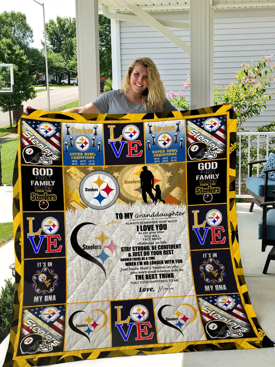 Steelers - To My Granddaughter - Love Grandpa Quilt and Home Decor