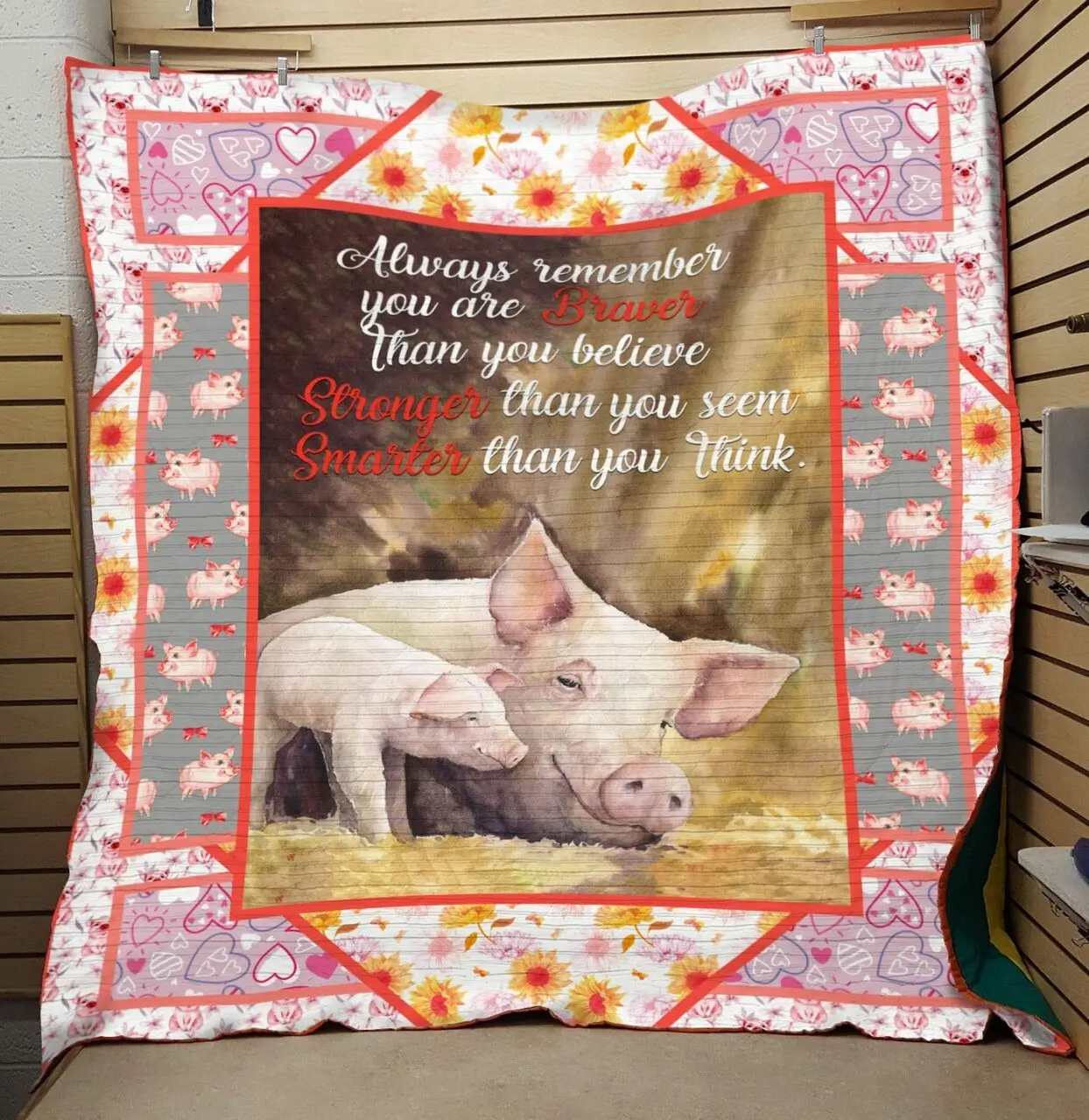 Stronger Than You Seen Pig Quilt and Home Decor