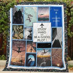 Study Hard And Be A Good Pilot Blanket Kc1707 Quilt and Home Decor