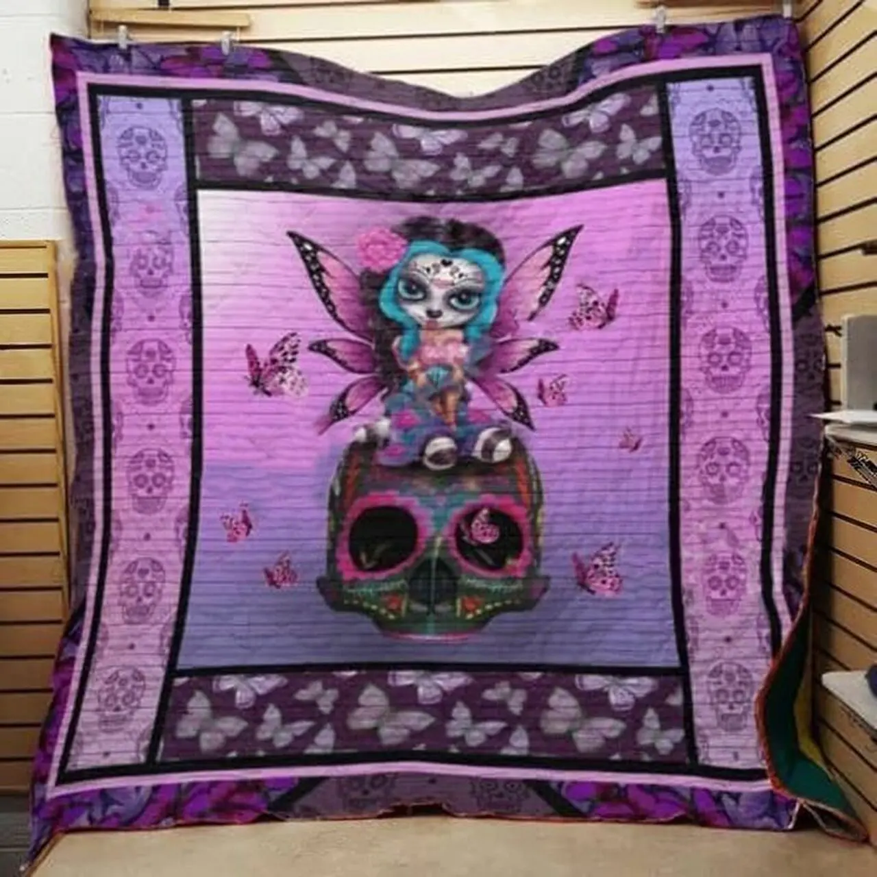 Sugar Skull And Fairy Quilt Blanket Great Customized Gifts For Birthday Christmas Thanksgiving Perfect Gifts For Skull Lover and Home Decor