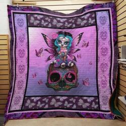 Sugar Skull And Fairy Quilt Blanket Great Customized Gifts For Birthday Christmas Thanksgiving Perfect Gifts For Skull Lover and Home Decor