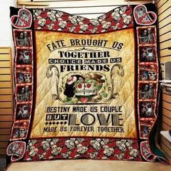 Sugar Skull Fate Brought Us Together Quilt Blanket Great Customized Gifts For Birthday Christmas Thanksgiving Perfect Gifts For Skull Lover and Home Decor