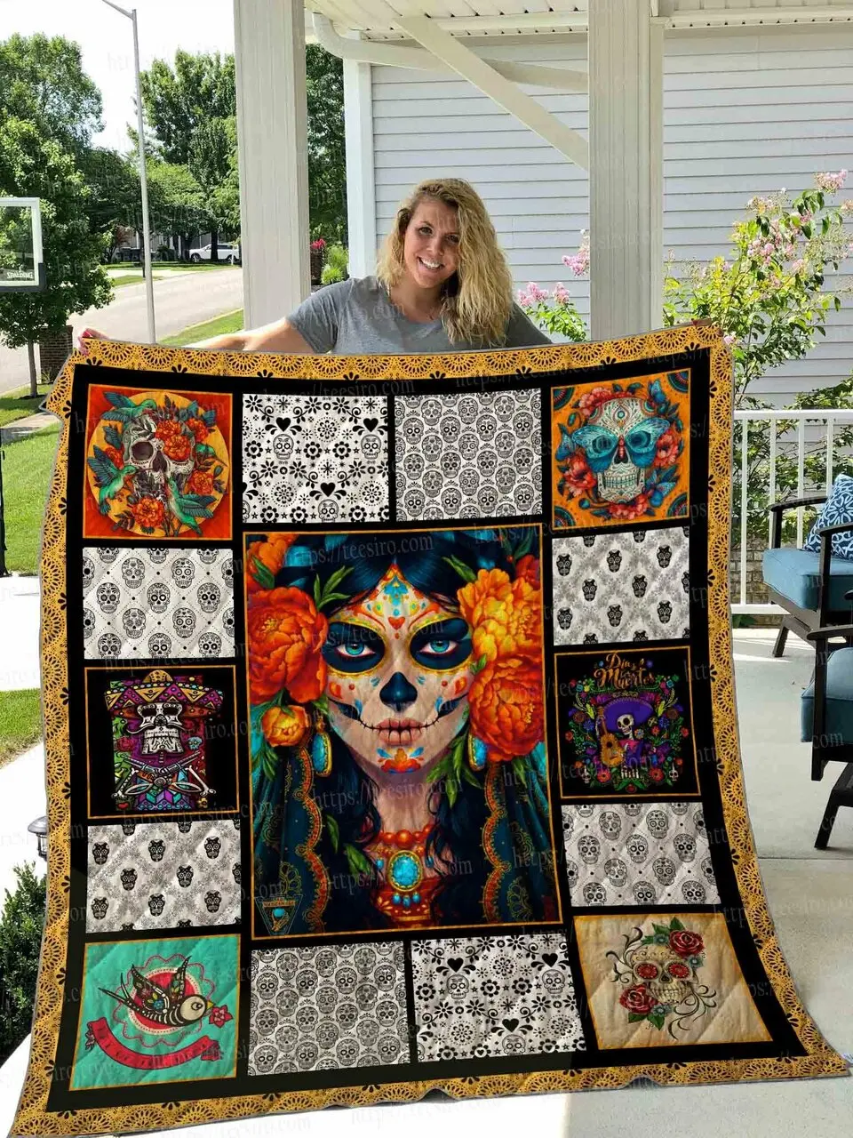 Sugar Skull Line Of Dead Day Quilt Blanket Dhc03011586Dd and Home Decor