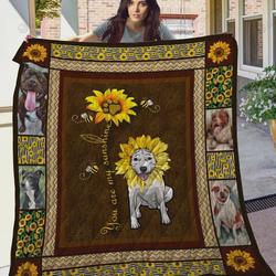 Sunflower American Pit Bull Terrier Quilt Blanket Great Customized Blanket Gifts For Birthday Christmas Thanksgiving and Home Decor