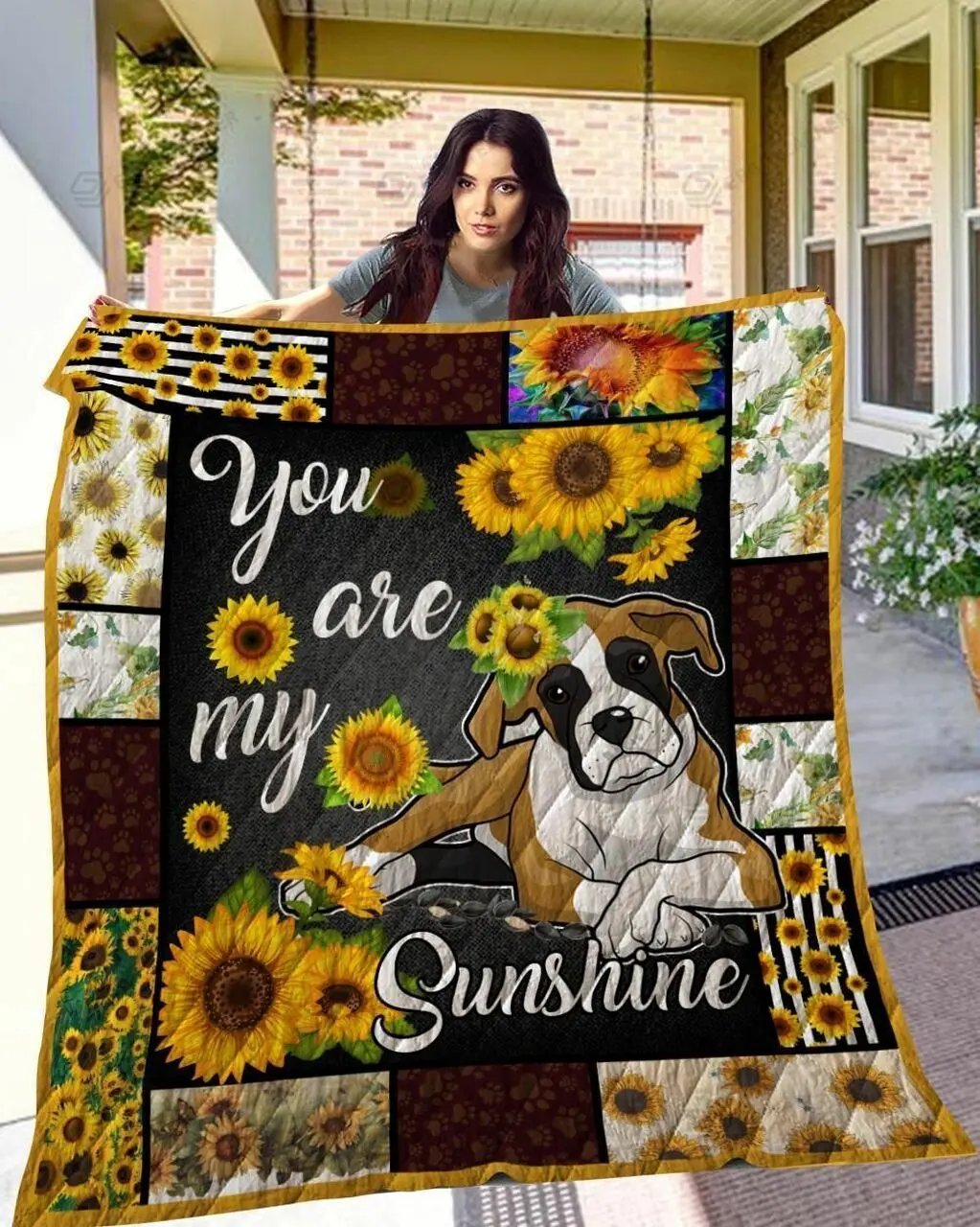Sunflower Boxer You Are My Sunshine Quilt Blanket Great Customized Blanket Gifts For Birthday Christmas Thanksgiving and Home Decor