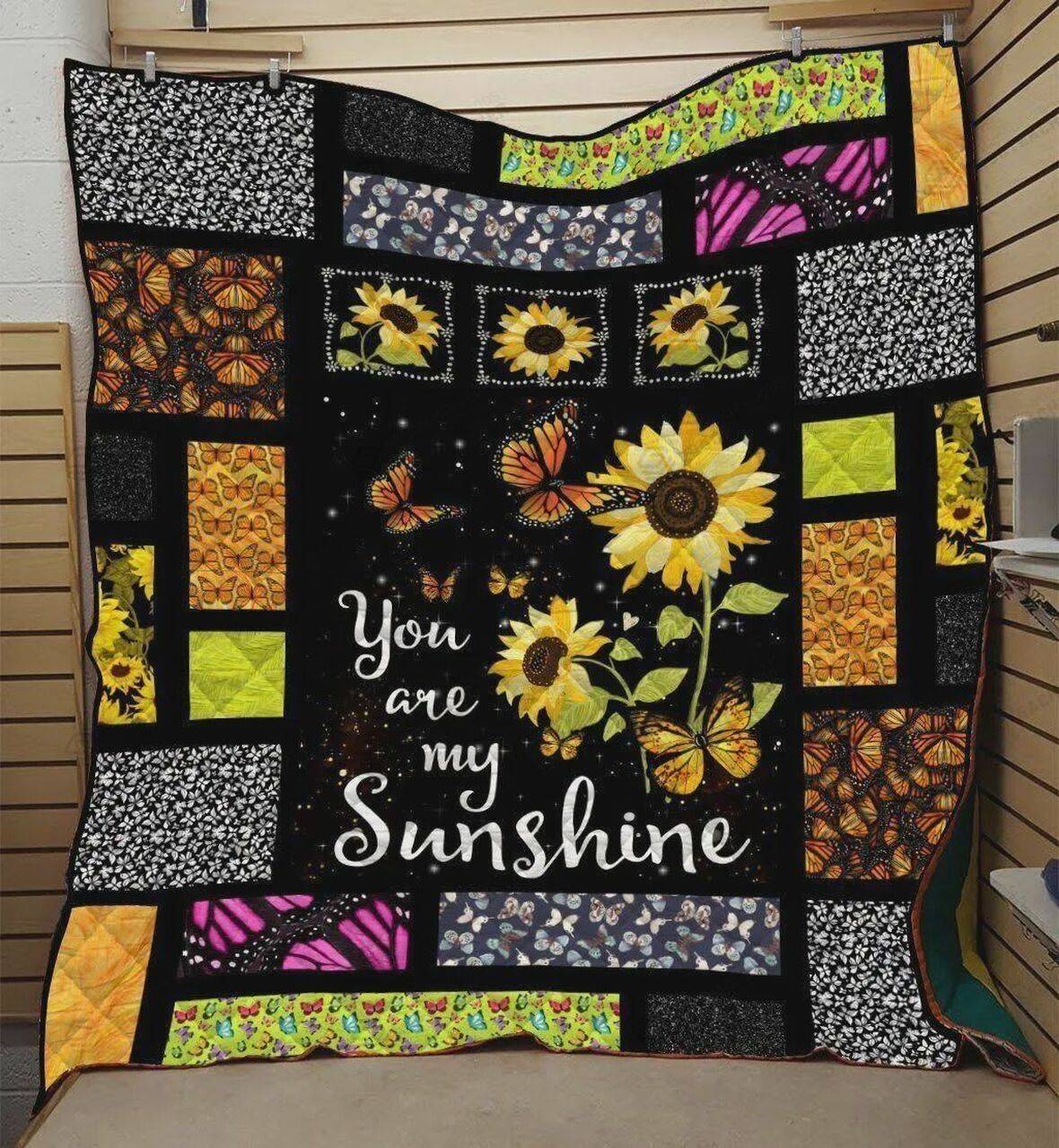 Sunflower Butterfly You Are My Sunshine Quilt Blanket Great Customized Blanket Gifts For Birthday Christmas Thanksgiving and Home Decor