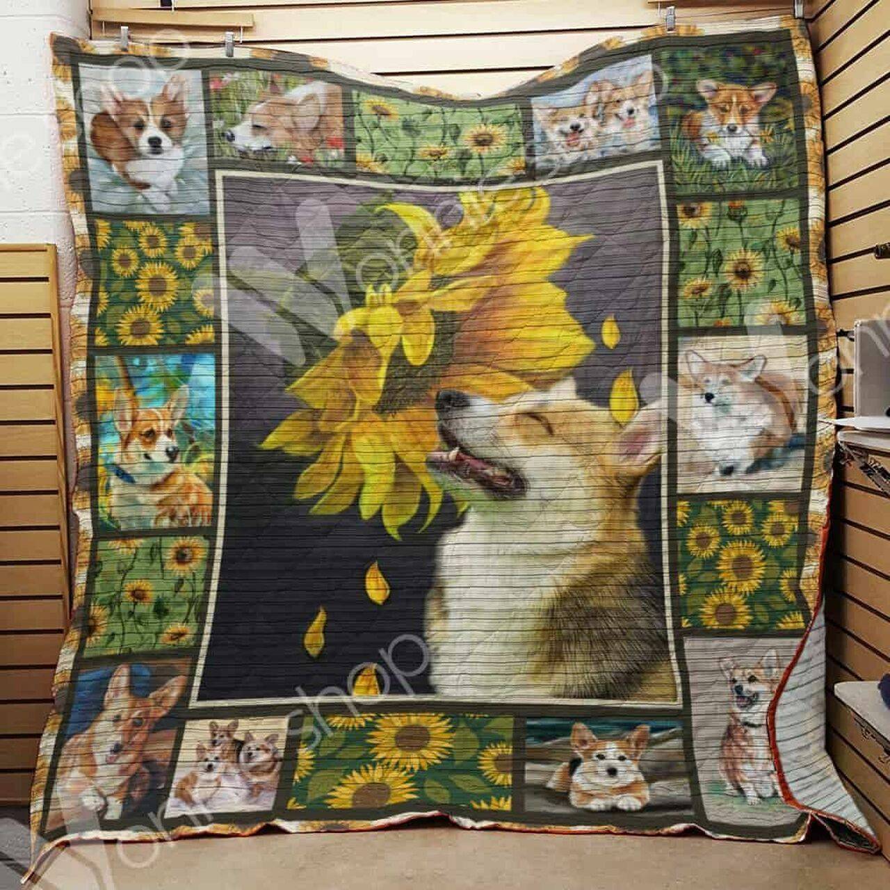 Sunflower Corgi Quilt Ajc and Home Decor