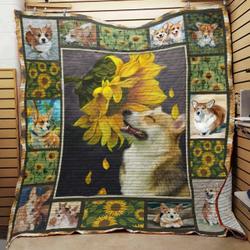 Sunflower Corgi Quilt Blanket Great Customized Blanket Gifts For Birthday Christmas Thanksgiving and Home Decor