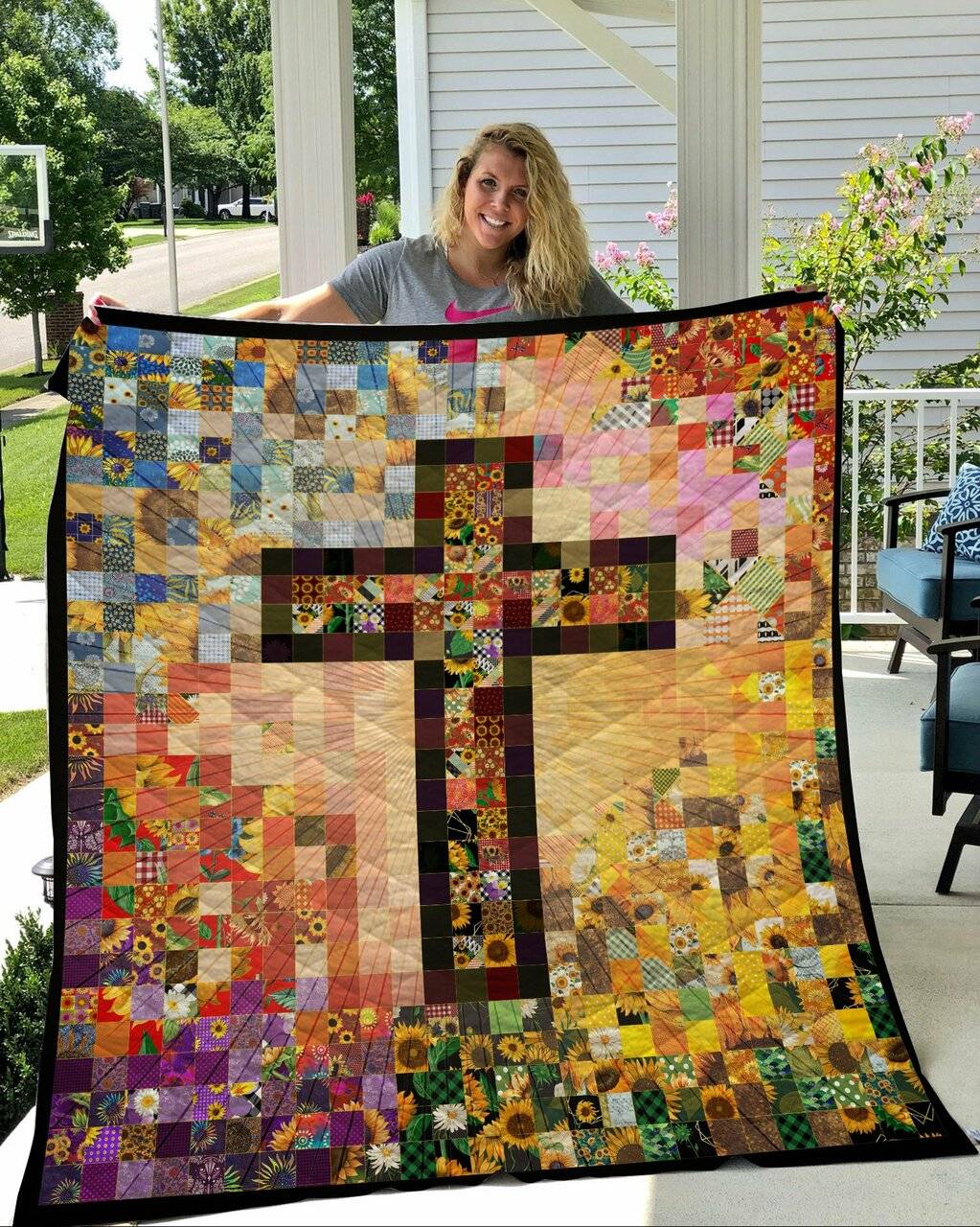 Sunflower Cross Quilt Blanket Quilt and Home Decor