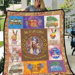 Sunflower Girl Be Wild And Free Hippie Style Quilt Blanket Great Customized Blanket Gifts For Birthday Christmas Thanksgiving and Home Decor