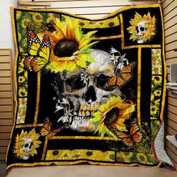 Sunflower Skull Quilt Blanket and Home Decor