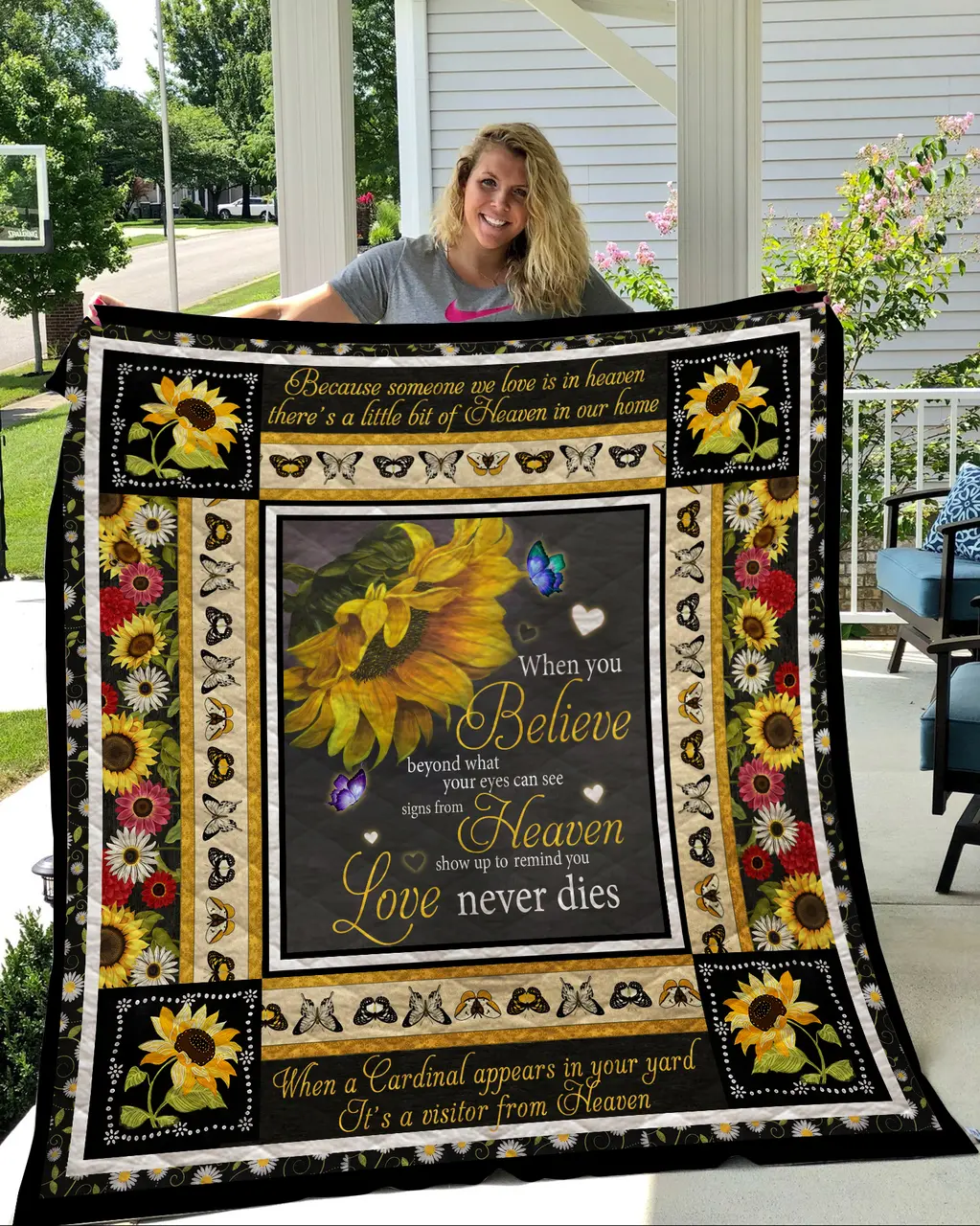Sunflower - When You Believe Beyond What Your Eyes Can See Quilt and Home Decor