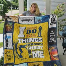 Surfing I Can Do All Things Through Christ Who Strengthens Me Quilt Blanket Great Customized Blanket Gifts For Birthday Christmas Thanksgiving and Home Decor