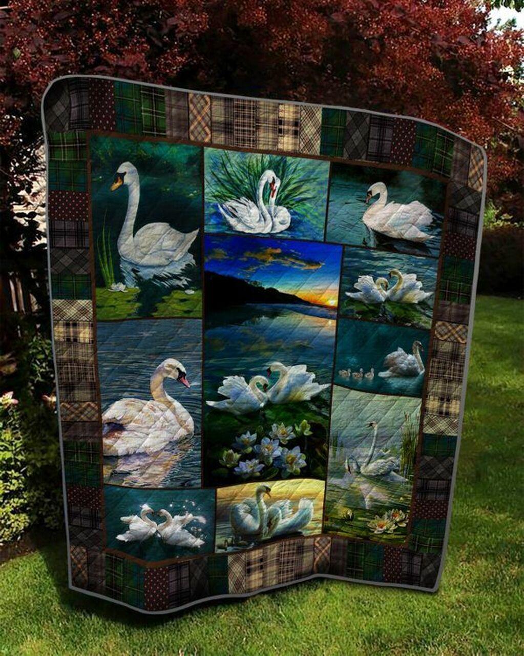 Swan On The Lake At The Sunset Quilt Blanket Great Customized Blanket Gifts For Birthday Christmas Thanksgiving and Home Decor