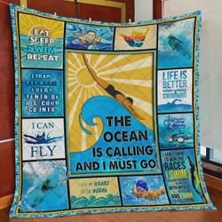 Swimming The Ocean Is Calling And I Must Go Quilt Blanket Great Customized Blanket Gifts For Birthday Christmas Thanksgiving and Home Decor