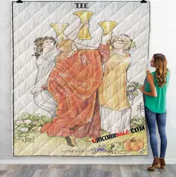 Tarot Card 3 Of Cups 3D Customized Personalized Quilt Blanket and Home Decor
