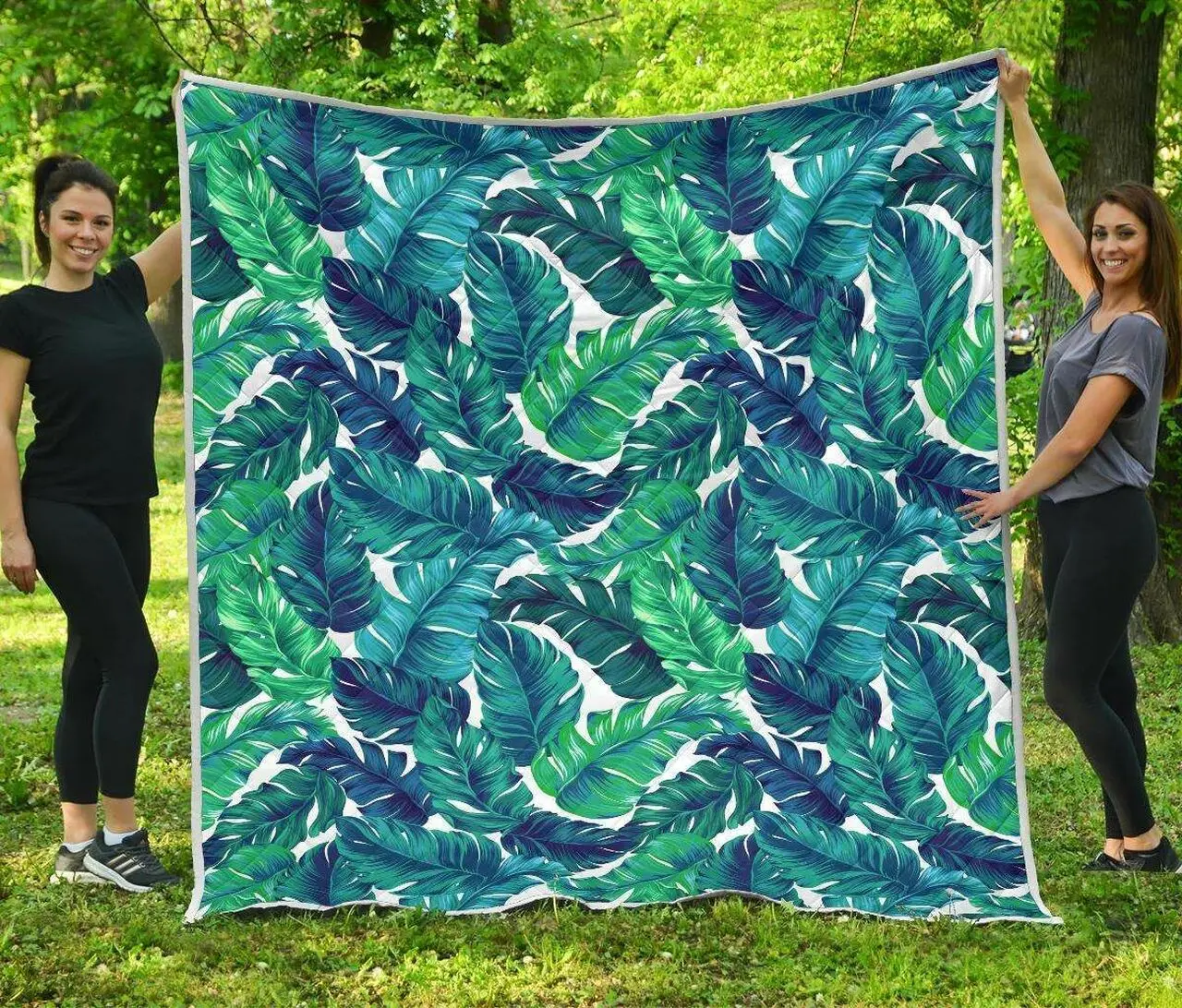 Teal Tropical Leaf Cl17100605Mdq Quilt Blanket and Home Decor
