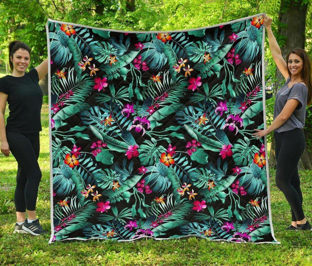 Teal Tropical Leaf Hawaii Cl17100604Mdq Quilt Blanket and Home Decor