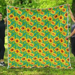 Teal Watercolor Sunflower Cl17100607Mdq Quilt Blanket and Home Decor
