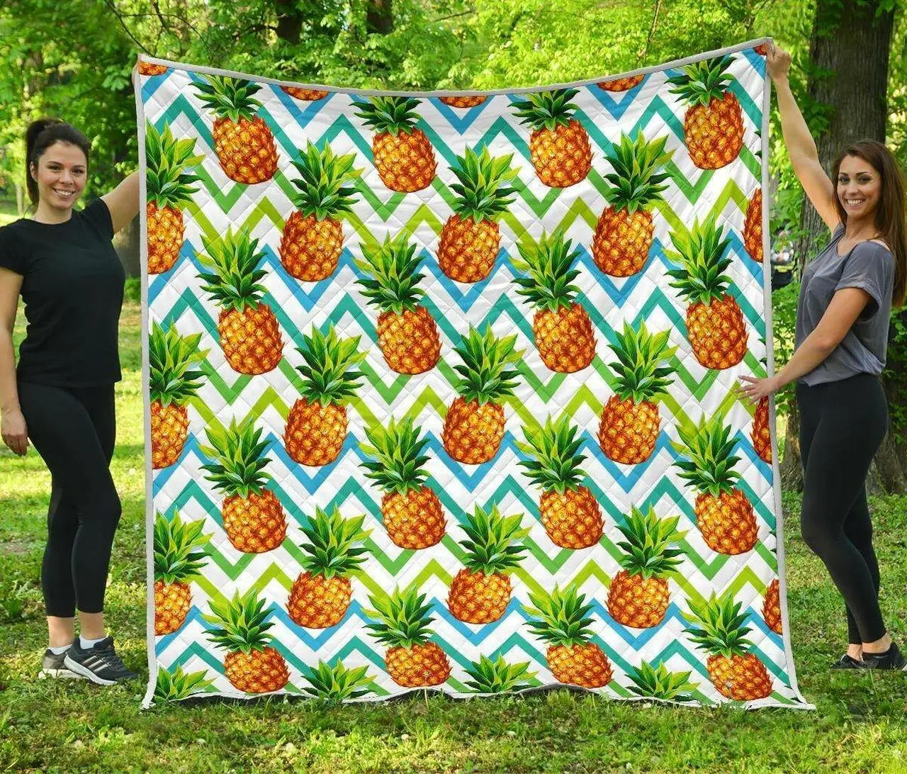 Teal Zig Zag Pineapple Cl17100608Mdq Quilt Blanket and Home Decor