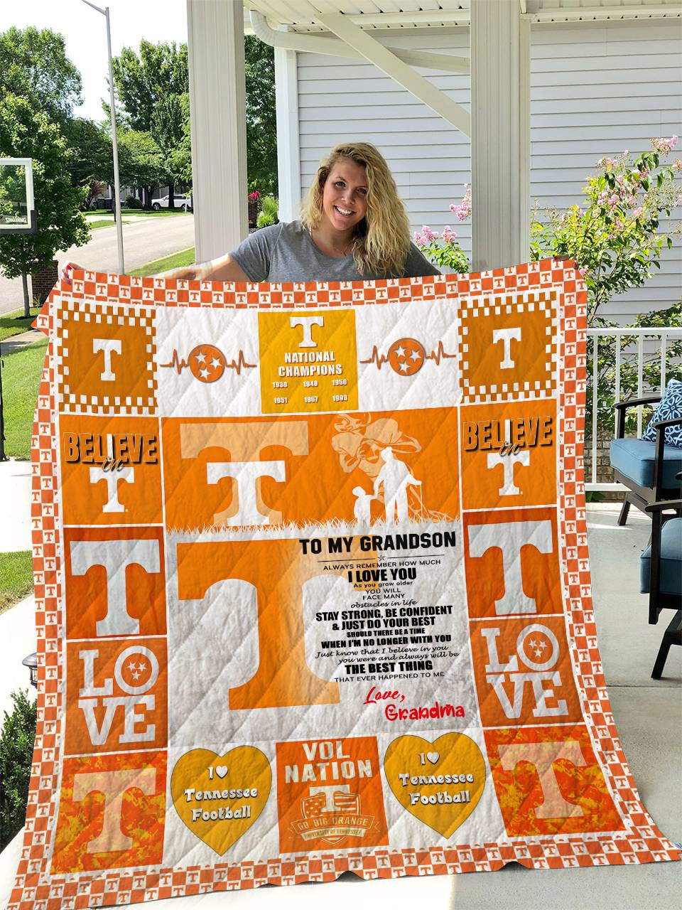 Tennessee Volunteers - To My Grandson - Love Grandmom Quilt and Home Decor