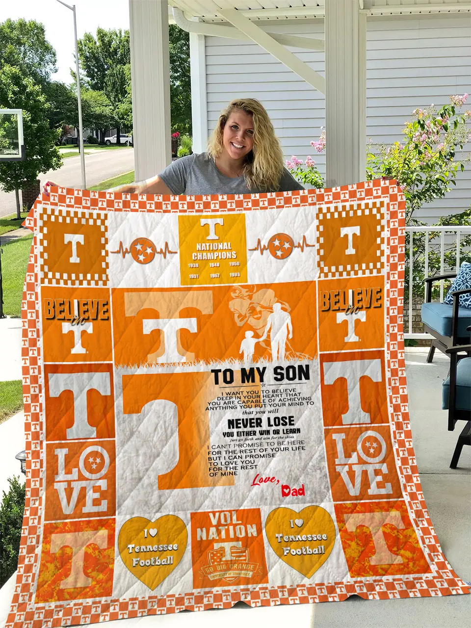 Tennessee Volunteers - To My Son - Love Dad Quilt and Home Decor