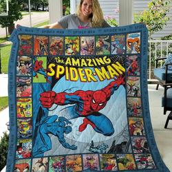 The Amazing Spiderman Comic Quilt Blanket Gift Ideas For Fans Loves Spiderman and Home Decor