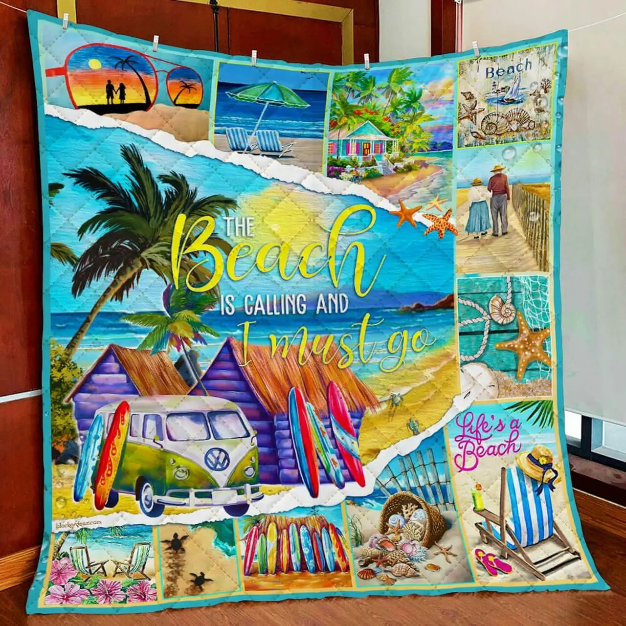 The Beach Is Calling Quilt Blanket and Home Decor