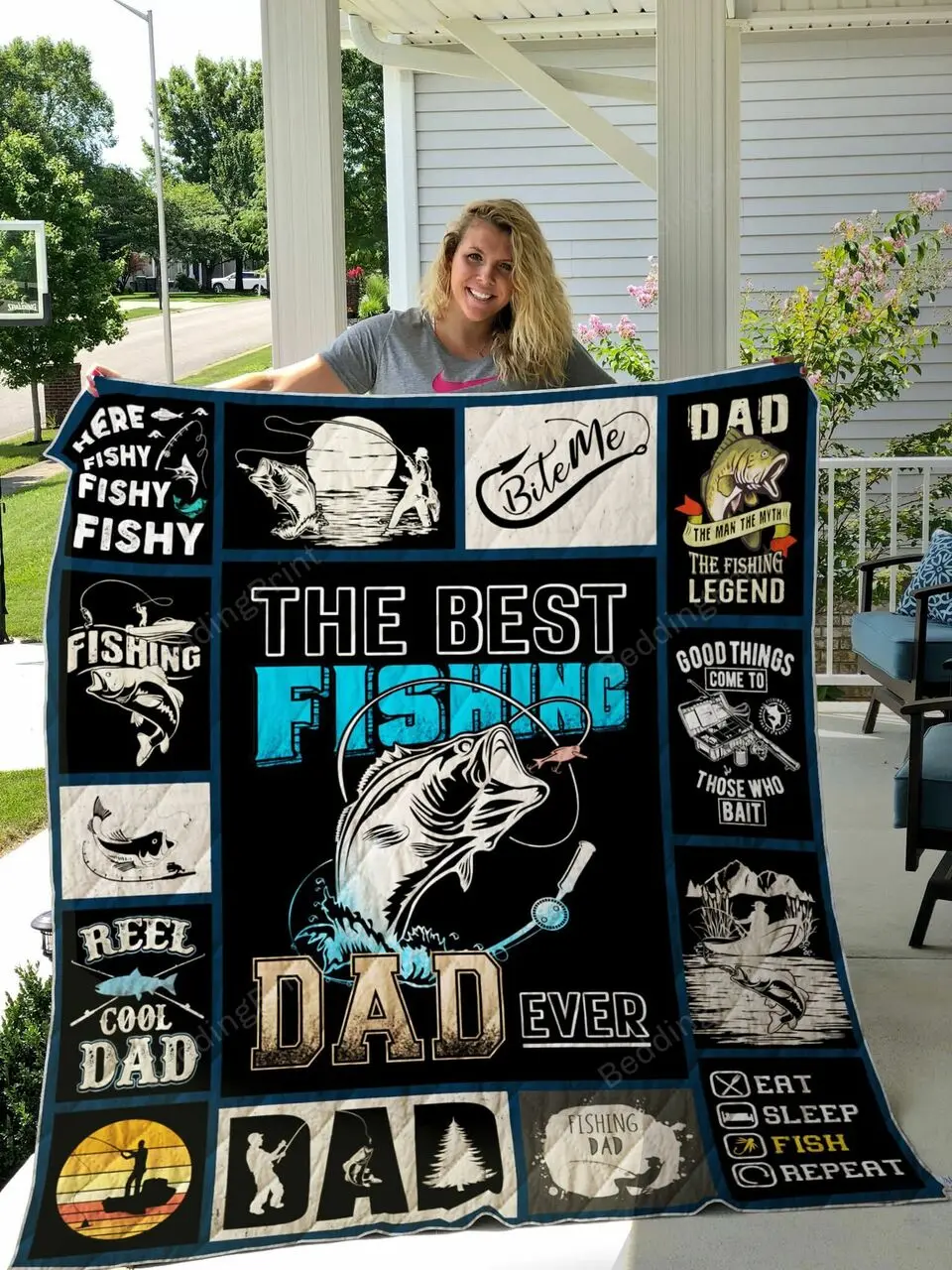 The Best Fishing Dad Ever Bite Me Quilt Blanket Great Customized Gifts For Birthday Christmas Thanksgiving Perfect Gifts For Fishing Lover and Home Decor