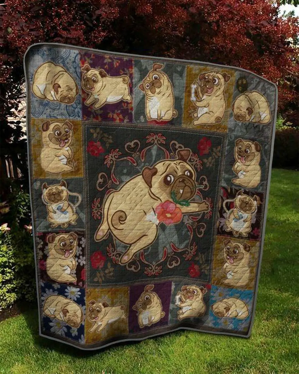 The Chibi Pug Quilt Blanket Quilt and Home Decor