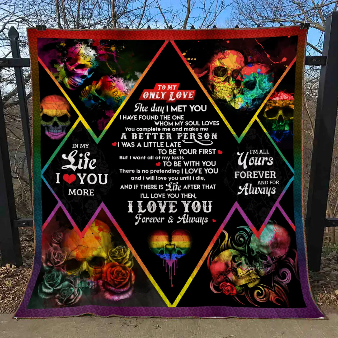The Day I Met You Lgbt Skull Quilt Ko and Home Decor