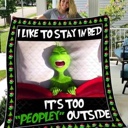 The Grinch I Like To Stay In Bed Quilt Blanket and Home Decor