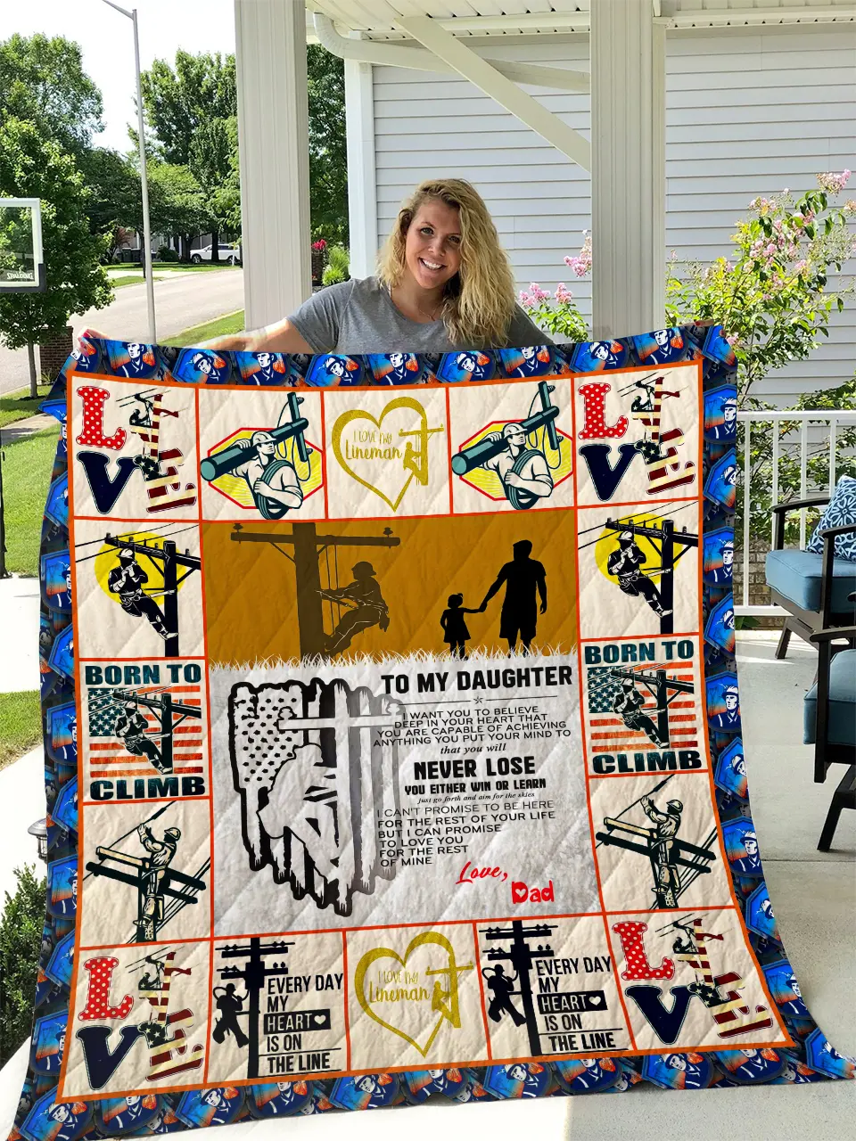 The Lineman To My Daughter Love Dad Quilt and Home Decor