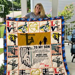 The Lineman  To My Son  Love Dad Quilt and Home Decor