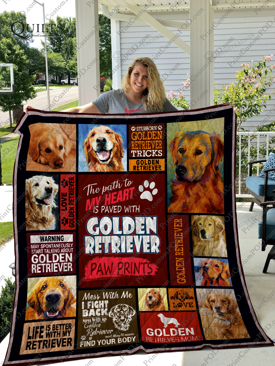 The Path To My Heart Is Paved With Golden Retriever Paw Prints Quilt Blanket Great Customized Blanket Gifts For Birthday Christmas Thanksgiving and Home Decor
